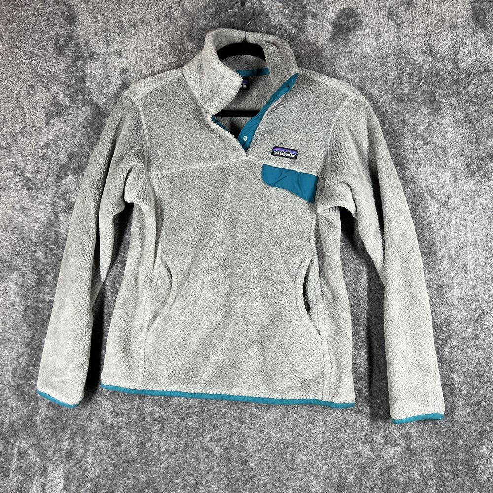 Patagonia Pullover Womens Small Gray Polartec Thermal Pro Fleece Pocket Teal